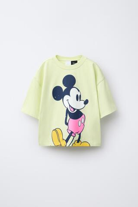 ZARA КОМПЛЕКТ ИЗ ФУТБОЛКИ И ШОРТОВ-БЕРМУДОВ С ПРИНТОМ MICKEY MOUSE © DISNEY, ЛАЙМОВЫЙ