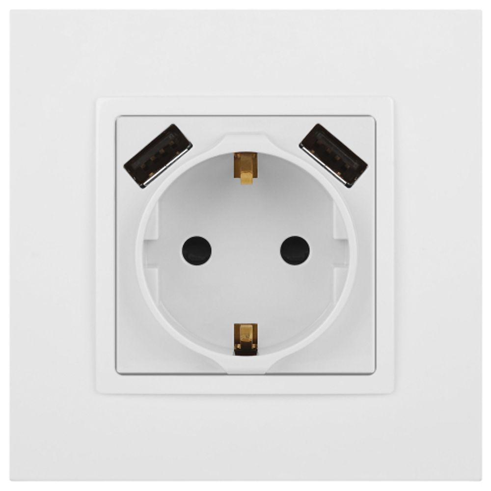 14-4109-01 ЭРА Розетка 2P+E 16A-250В, штор. с 2xUSB 5В-3А, Эра Elegance, белый