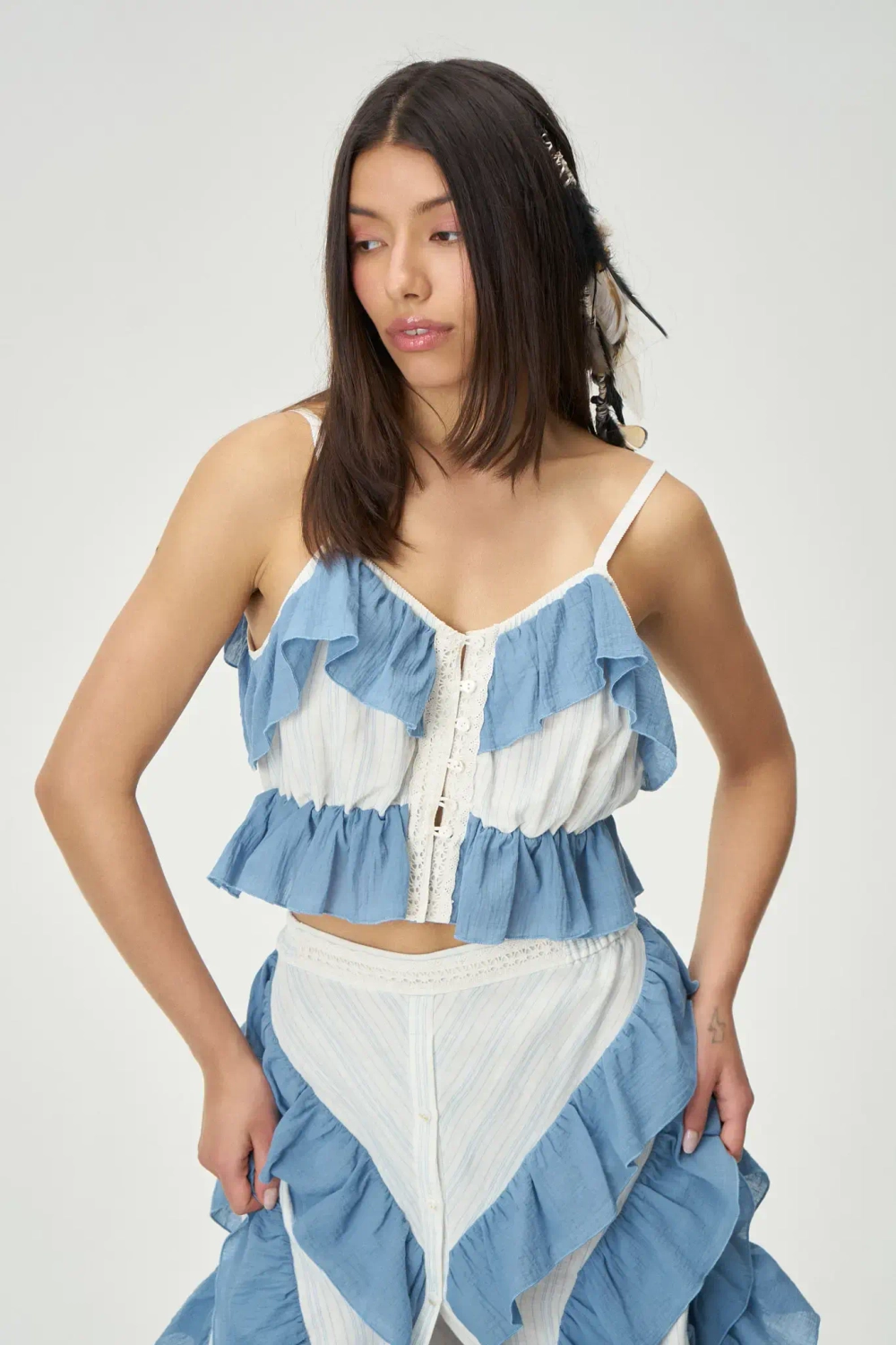 Топ Джипси с пуговицами голубой