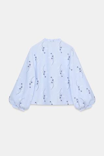 ZARA БЛУЗА С ВЫШИВКОЙ И ПРИНТОМ, СИНИЙ/БЕЛЫЙ