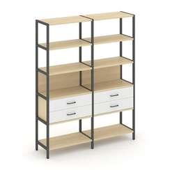 Shelf System Двухсекционный стеллаж пятиярусный с ящиками SN.STM-522 Акация Лорка/Белый/Металл Антра