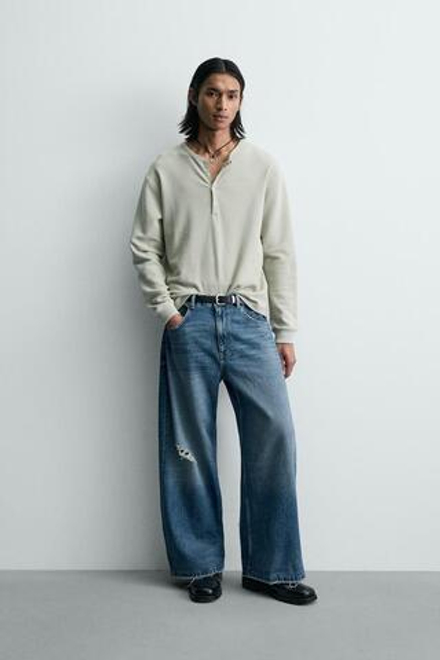 ZARA ДЖИНСЫ RELAXED FIT С РАЗРЕЗАМИ, ВЫЦВЕТШИЙ СИНИЙ