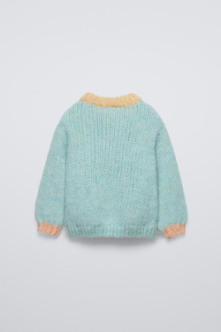 ZARA СВИТЕР С КОНТРАСТНЫМИ ДЕТАЛЯМИ, ЦВЕТ МОРСКОЙ ВОЛНЫ
