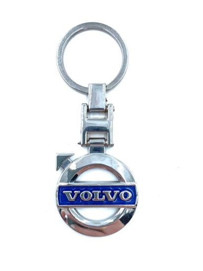 Брелок для ключей металлический с эмблемой Volvo (металл, синяя вставка)