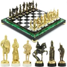 Шахматы из малахита "Русичи" 400х400 сувенирные
