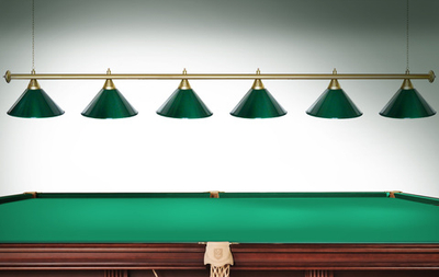 Лампа STARTBILLIARDS 6 пл. (плафоны зеленые,штанга золотая,фурнитура золото)