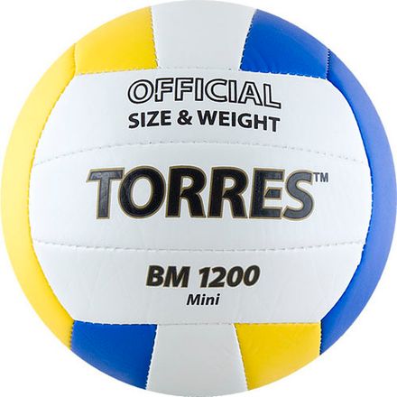 Мяч вол. сув. TORRES BM1200 Mini, V30031, р.1, диам. 15 см синт. кожа (ТПУ),маш.сш,бел-син-желт