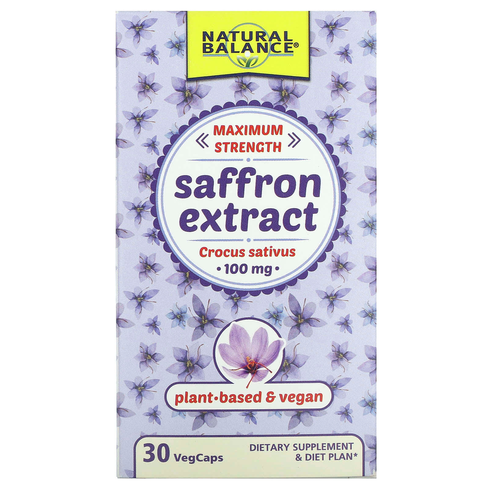 Natural Balance, Экстракт шафрана, максимальная эффективность, 100 мг, 30 растительных капсул