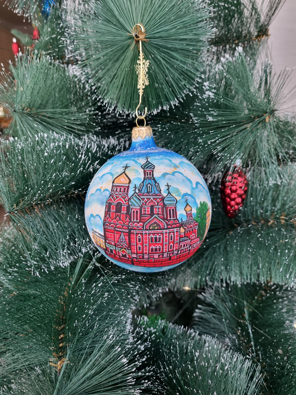 Шар стеклянный "Спас на крови",  ручная роспись