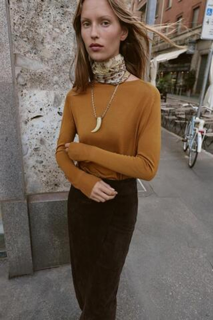 ZARA СВИТЕР ИЗ ТОНКОГО ТРИКОТАЖА, ГОРЧИЧНЫЙ