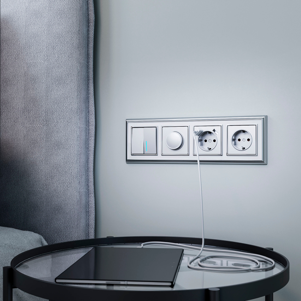 W1120106/ Выключатель двухклавишный с подсветкой (серебряный) W1120106