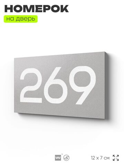 Номер на дверь 269, табличка на дверь для офиса, квартиры, кабинета, аудитории, склада, серая 120х70 мм, Айдентика Технолоджи