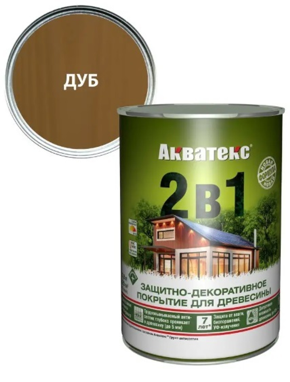 Защитно-декоративное покрытие для дерева АКВАТЕКС 2 в 1, дуб, 0.8 л