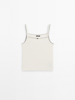 Massimo Dutti Трикотажный топ на бретелях, натуральный, кремовый
