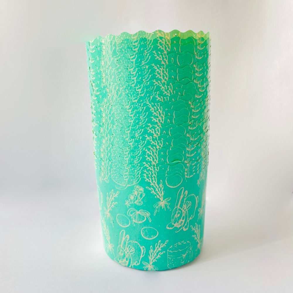 Форма бумажная для кулича «Кролик зеленый» (100 гр, 70/60 мм) 125 шт/туб