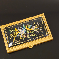 Визитница "Две Жар-птицы" (роспись Палех) желт.