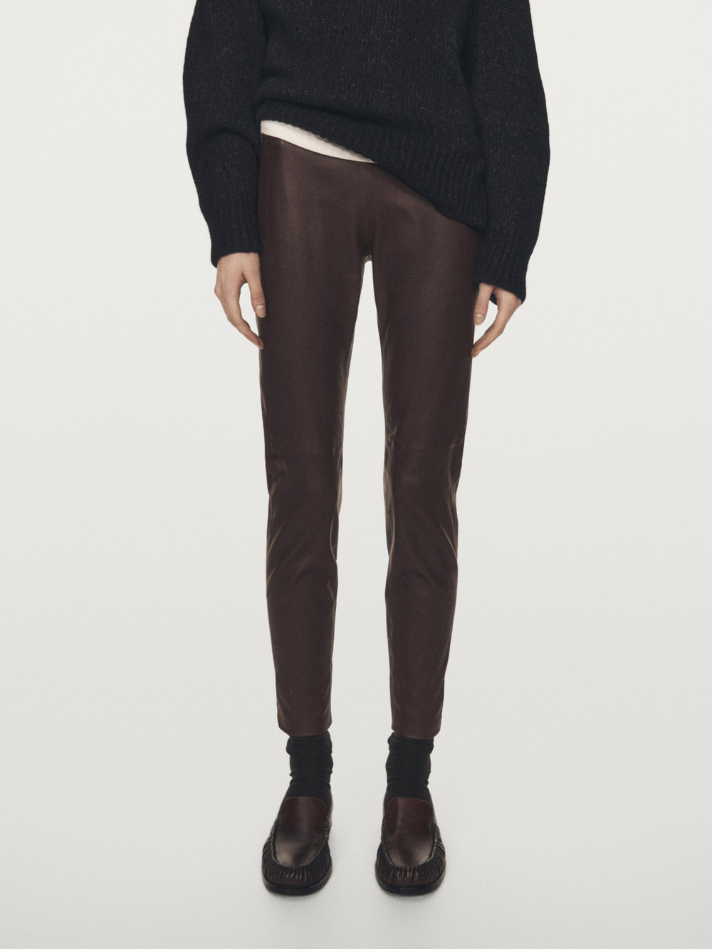 Massimo Dutti Легинсы из кожи наппа, коричневый