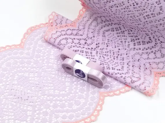 03-177  Кружево эластичное 18 см, лиловый/розовый