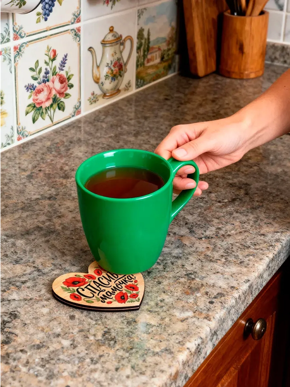 Подарок Маме Деревянная Подставка под Кружку с Принтом