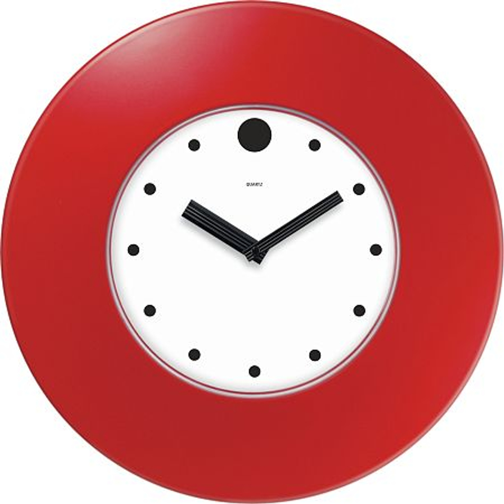 Часы настенные, модель 055, диаметр 375 мм, стекло пластиковое, пластиковый ободок, цвет-красный.