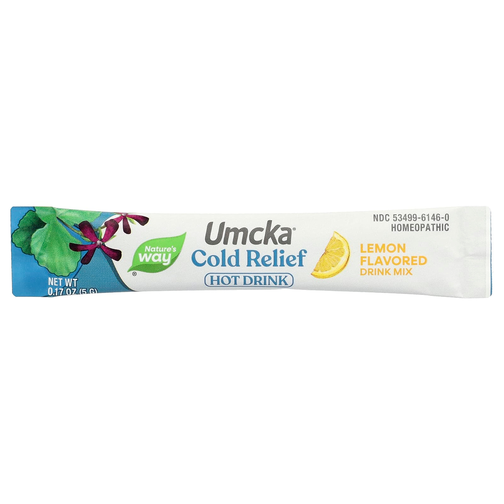 Nature's Way, Umcka®, смесь для приготовления горячего напитка от простуды, для детей от 6 лет, со вкусом лимона, 10 пакетиков по 5 г (0,17 унции)