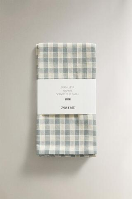 ZARA HOME ЛЬНЯНАЯ САЛФЕТКА С РИСУНКОМ (КОМПЛЕКТ ИЗ 2 ПРЕДМЕТОВ), СИНИЙ