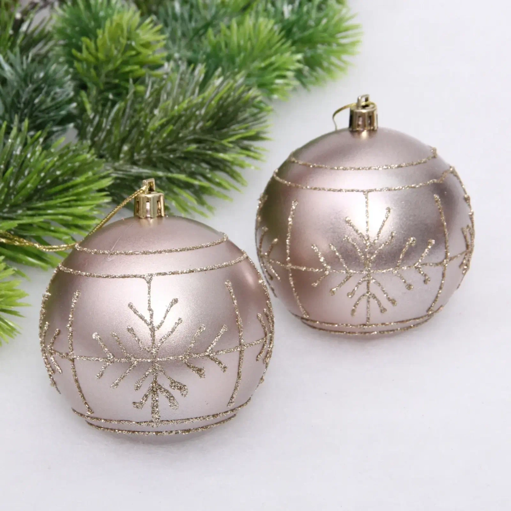 Новогодние шары «Сияние» 8 см (набор 2 шт), Шампань