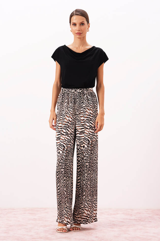 31176 Брюки женские (бежево-черный принт)