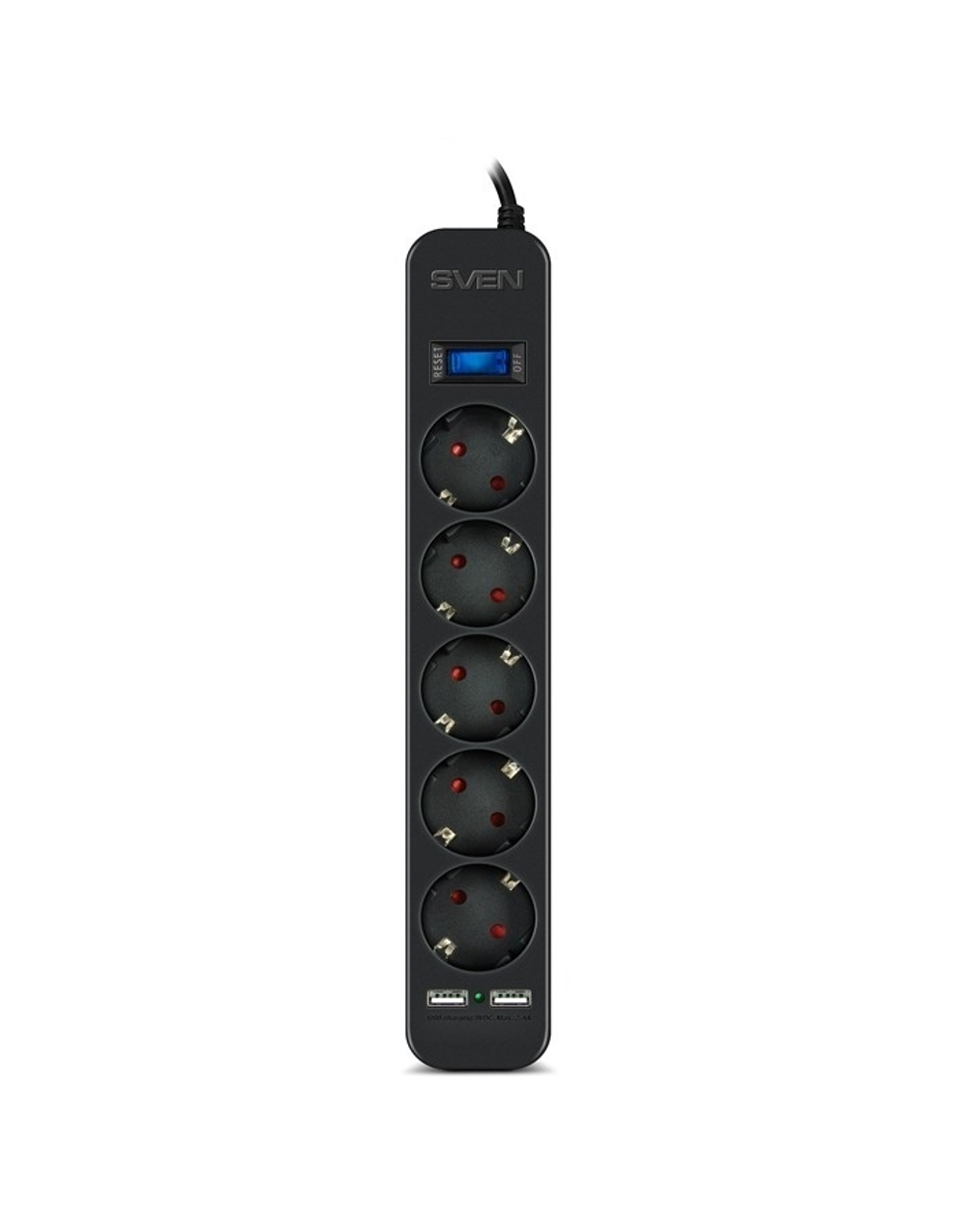 SVEN Фильтр SF-05LU 5.0 м (5 евро розеток,2*USB(2.4А)), черный, цветная коробка [SV-018856]