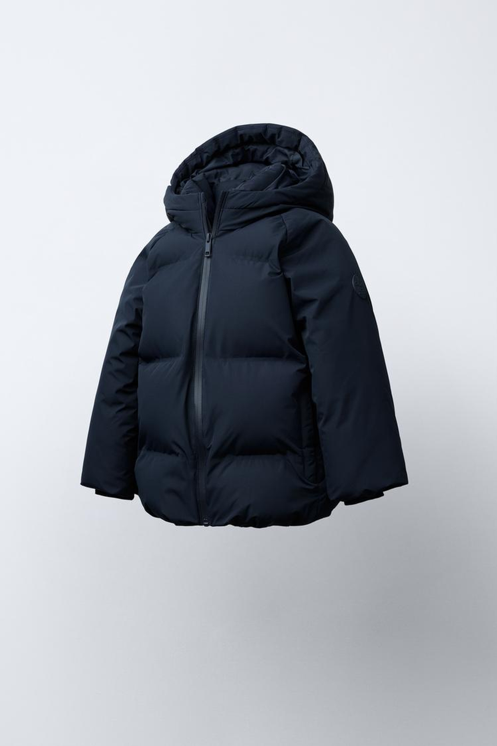 ZARA СТЕГАНЫЙ ПУХОВИК С КАПЮШОНОМ WATER REPELLENT, МОРСКОЙ СИНИЙ