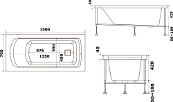 Акриловая ванна Bas (Бас) Аякс 150x70, с каркасом