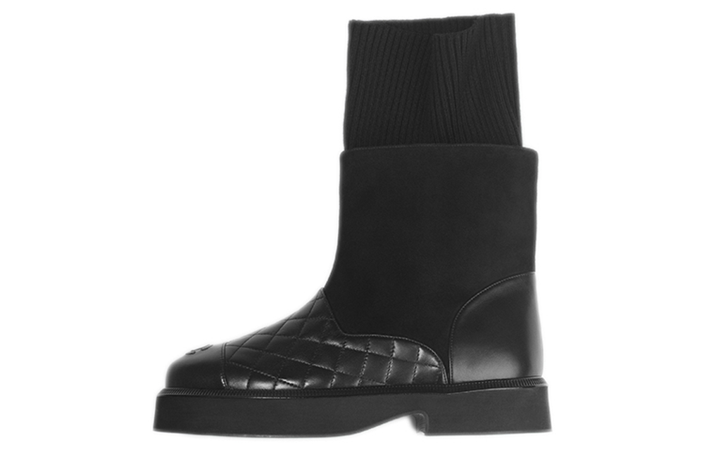 CHANEL Leather Ankle Boots Women"s Black