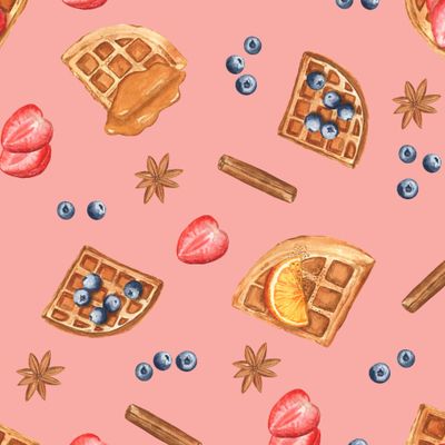 Бельгийские вафли на розовом. Belgian waffles on pink