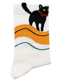 Носки р.35-40 "Ушки, Хвостики" Черный Кот с Желтой полосой