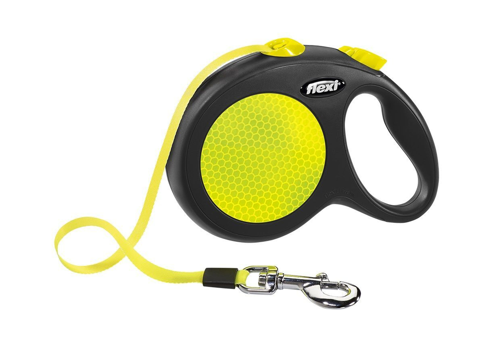 Рулетка Flexi NEW NEON, для собак до 50кг, 5м, регулируемая, чёрная/неон жёлтая