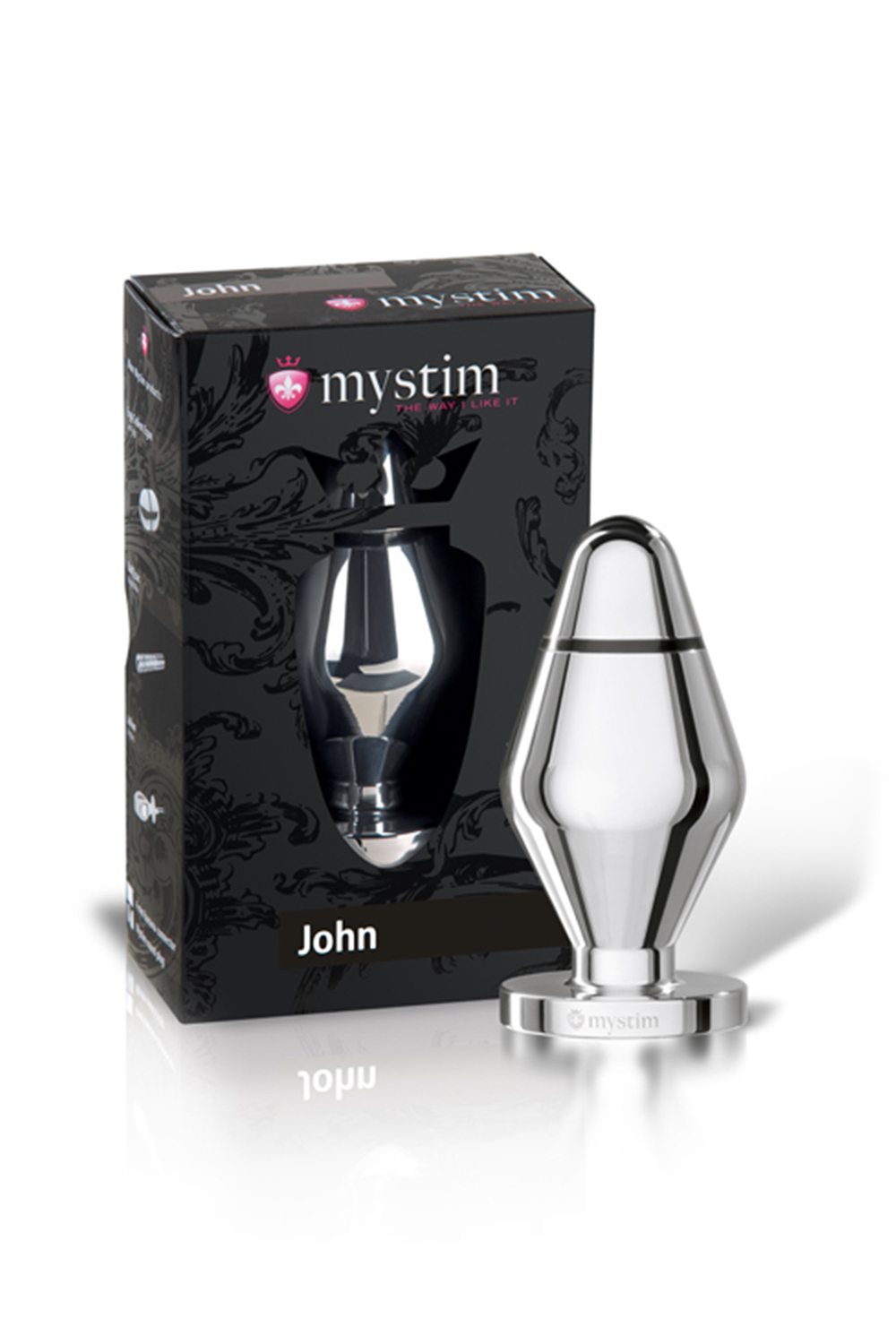 Анальная пробка Mystim John L, электростимуляция, хирургическая сталь, серебряная, 10,5 см,  5 см