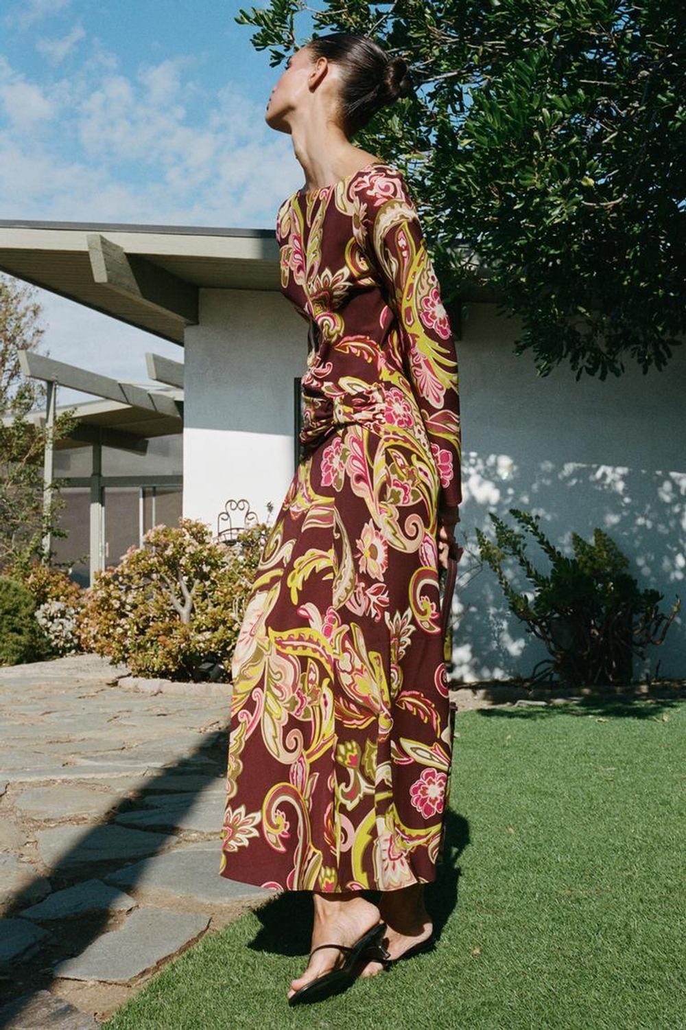 ZARA ПЛАТЬЕ МИДИ С ПРИНТОМ, РАЗНОЦВЕТНЫЙ