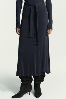 ZARA ДЛИННОЕ ПЛАТЬЕ С ЭФФЕКТОМ ДВОЙНОГО ПОЯСА-ЗАВЯЗКИ, СВИНЦОВЫЙ