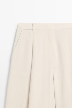 Massimo Dutti Драпированные укороченные широкие брюки, натуральный