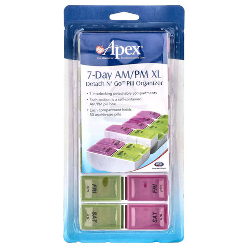 Apex, Detach N' Go™, органайзер для таблеток с учетом приема 2 раза в день, размер XL, 1 шт.