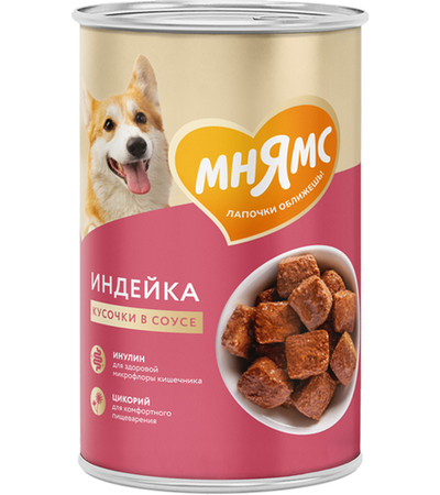 Мнямс для собак "Комфортное пищеварение" кусочки Индейка в соусе 400гр.