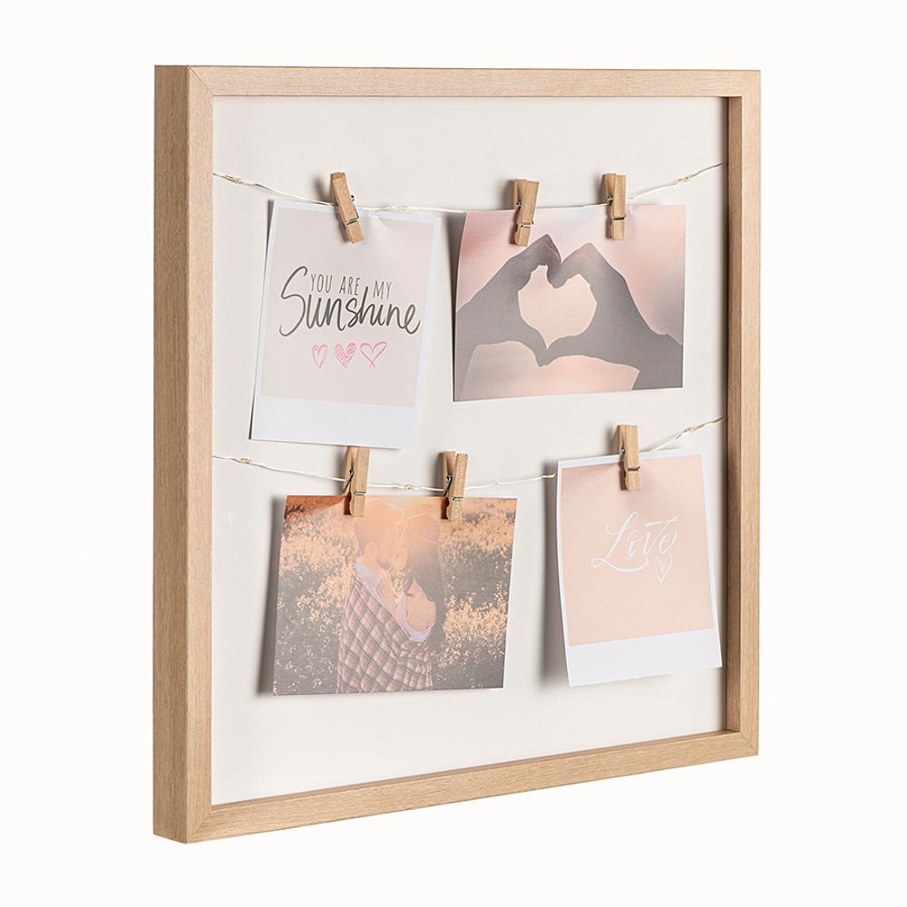 Рамка для фотографий с подсветкой Everyday, 38х38 см, белая/натуральное дерево