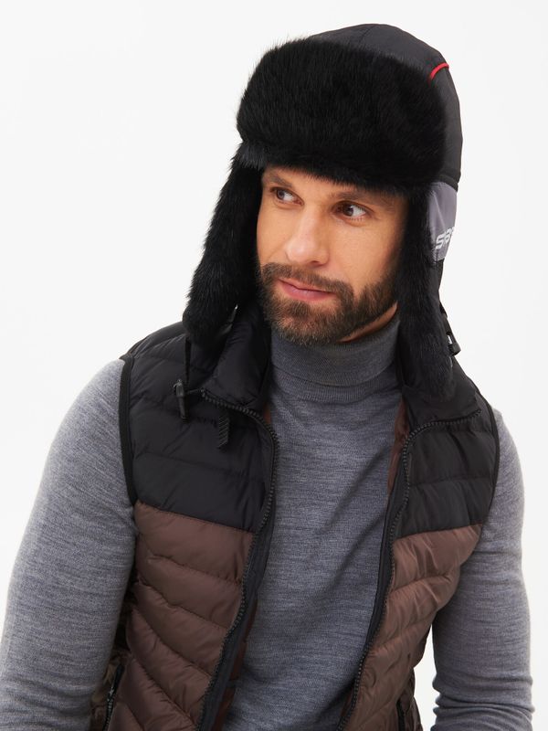 Шапка ушанка зимняя Siberia ткань Breathable цвет Серый/Черный иск. мех Норка