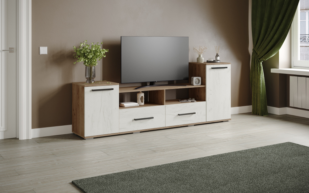 Тумба ТВ Парус-2, Дуб крафт табачный, Дуб крафт белый