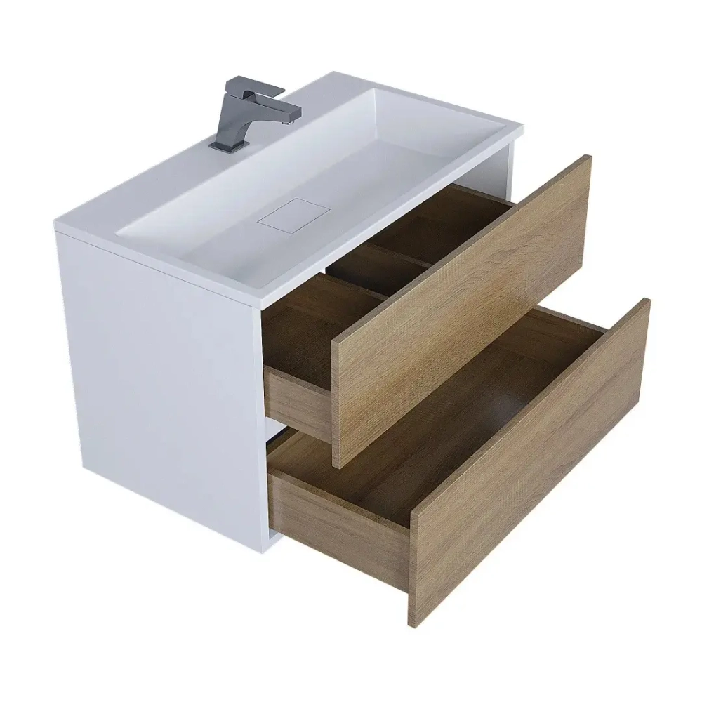 Тумба с раковиной Uperwood Barsa 80 см, раковина белая, подвесная тумба белая/дуб сонома