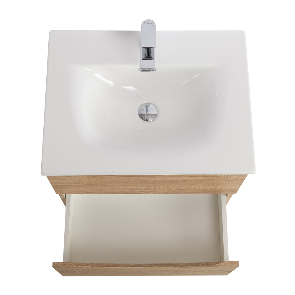 Тумба с раковиной подвесная BelBagno MARINO-CER-N-600-2C-SO-WO-P Rovere Bianco, раковина белая BB-8099-60