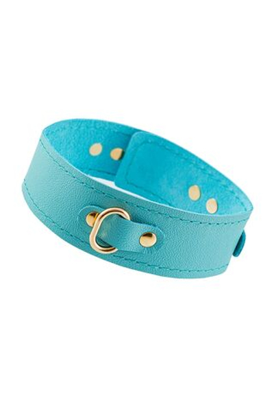 Голубой кожаный однослойный ошейник с прошивкой (Цвет: голубой)