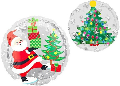 Шар Круг (18''/46 см)  Дед Мороз и елочка, Серебро
