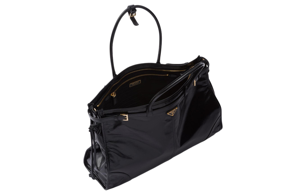 PRADA Bonnie Cow Leather One Shoulder Briefcase Large Women"s Black