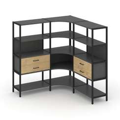 Shelf System Трехсекционный угловой стеллаж четырехярусный с ящиками SN.STMU-431 Антрацит/Тиквуд Све